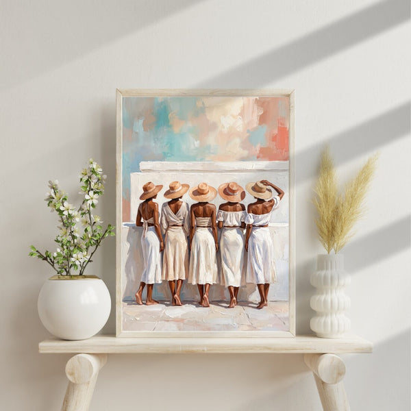 Frauen am Meer Poster – malerischer Kunstdruck in Pastell