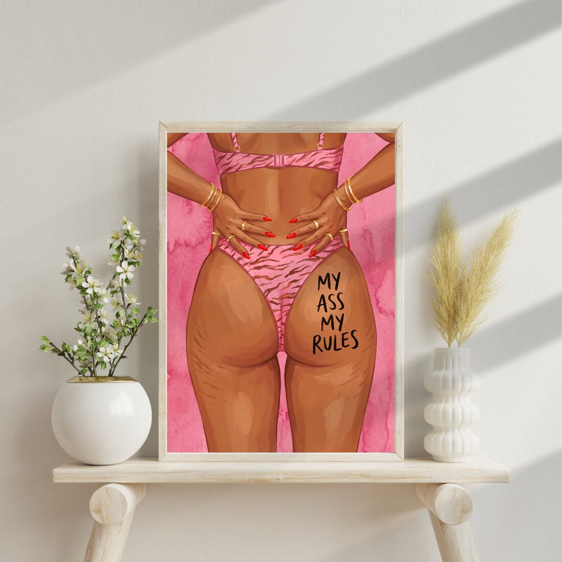 My Ass My Rules Poster – frecher Illustration Kunstdruck in Pink
