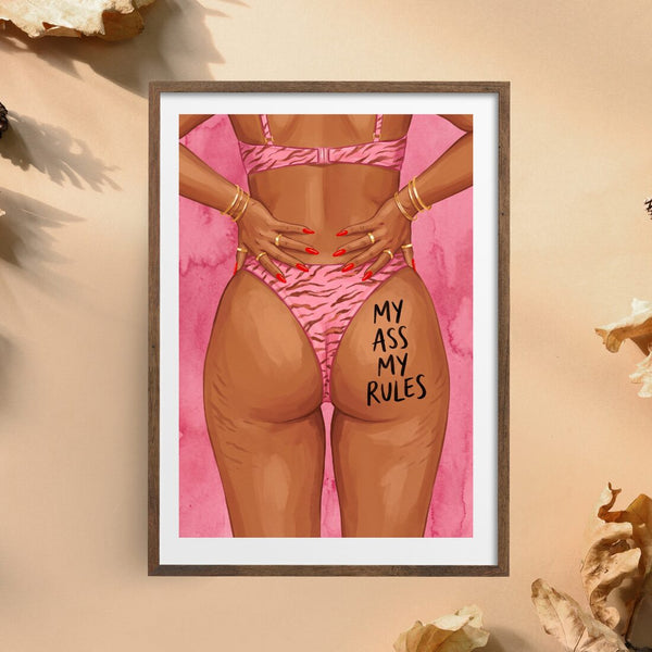 My Ass My Rules Poster – frecher Illustration Kunstdruck in Pink