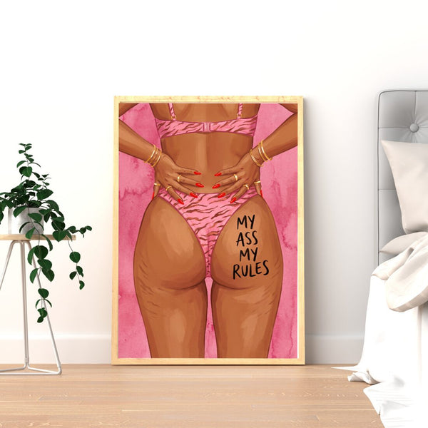 My Ass My Rules Poster – frecher Illustration Kunstdruck in Pink