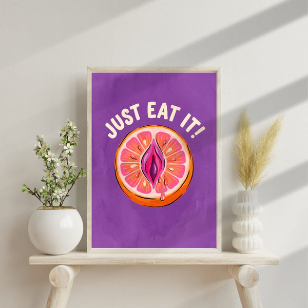 Just Eat It Poster – frecher Boho Kunstdruck in Lila