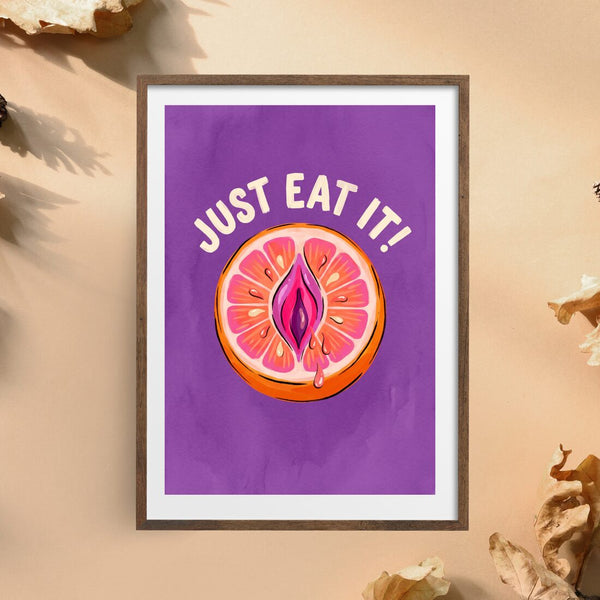 Just Eat It Poster – frecher Boho Kunstdruck in Lila