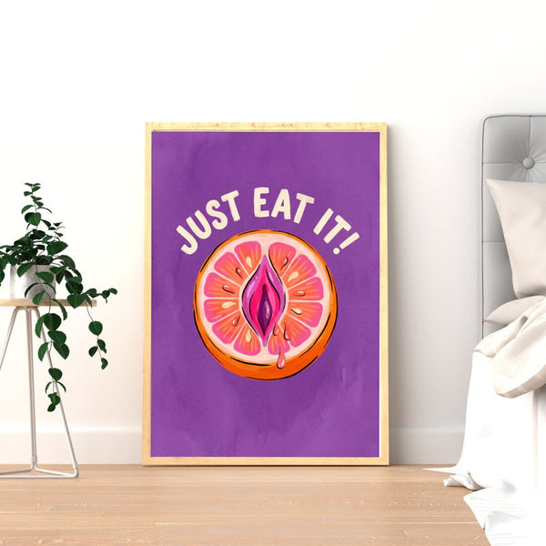 Just Eat It Poster – frecher Boho Kunstdruck in Lila