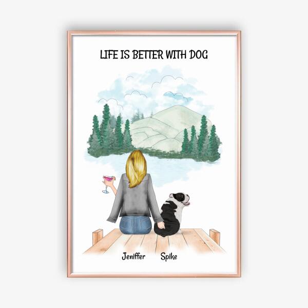 Frau sitzt mit Hund Memory Poster