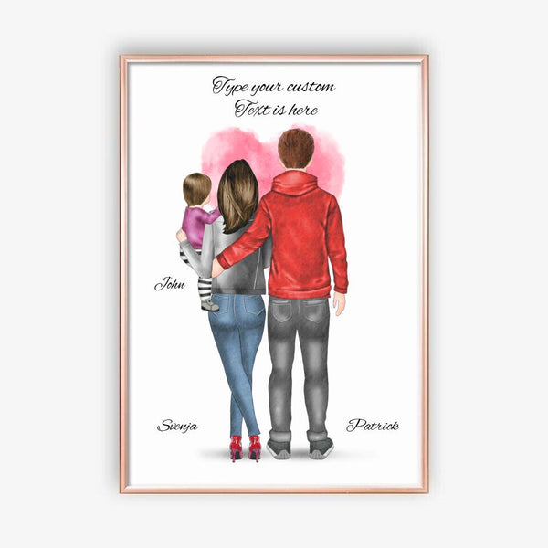 Familie mit Kind Clipart Gedächtnis Poster Personalisiert mit Namen