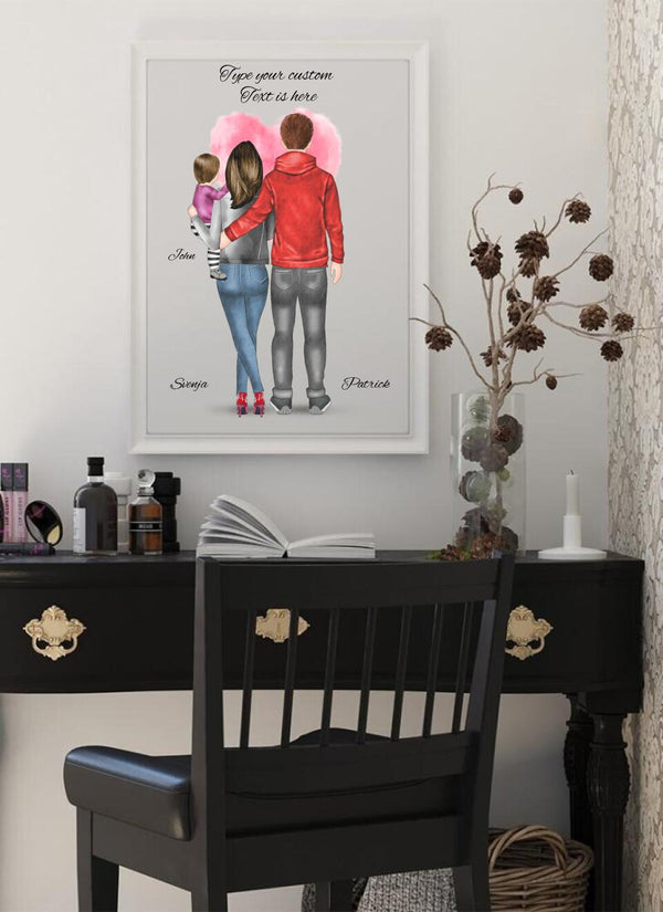 Familie mit Kind Clipart Gedächtnis Poster Personalisiert mit Namen