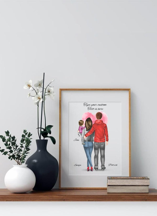 Familie mit Kind Clipart Gedächtnis Poster Personalisiert mit Namen