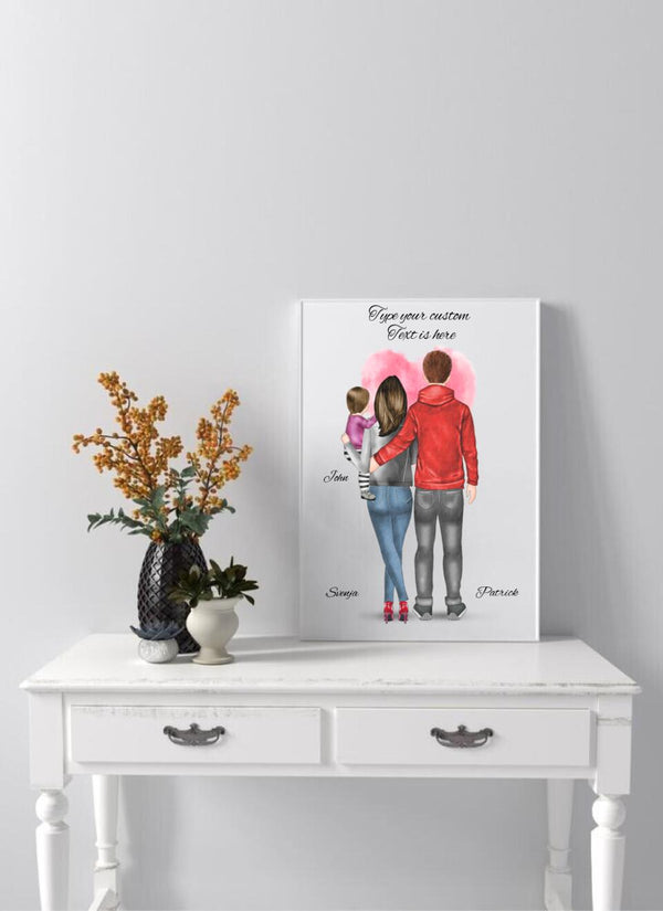 Familie mit Kind Clipart Gedächtnis Poster Personalisiert mit Namen