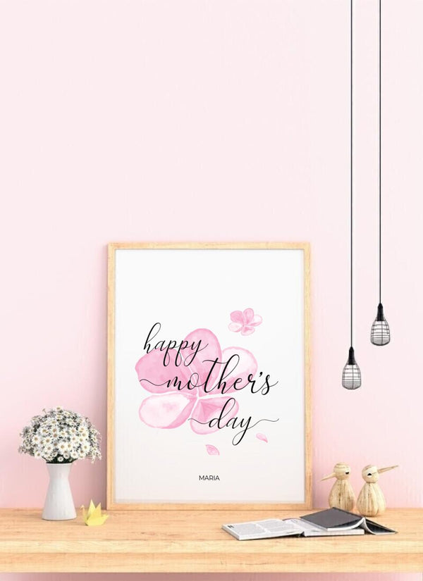 Happy Mother's Day Pink Flowers - personalisiertes Poster