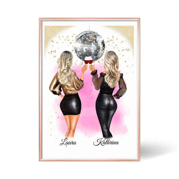 Beste Freundinnen Glamour Party Poster – Freundin Poster 2-3 Personen Personalisierbar