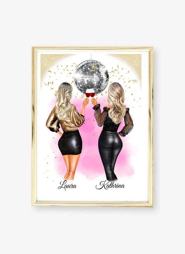 Beste Freundinnen Glamour Party Poster – Freundin Poster 2-3 Personen Personalisierbar