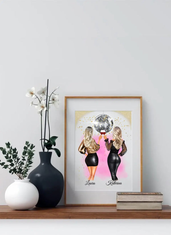 Beste Freundinnen Glamour Party Poster – Freundin Poster 2-3 Personen Personalisierbar