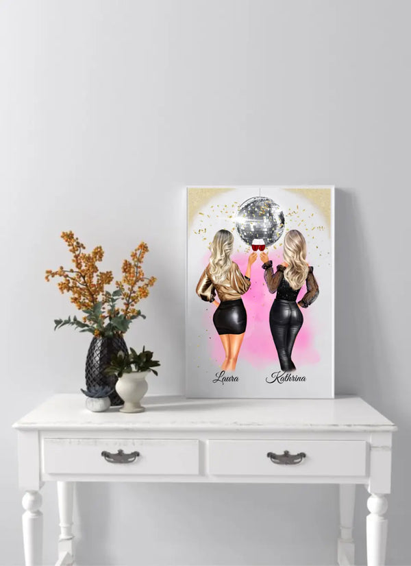 Beste Freundinnen Glamour Party Poster – Freundin Poster 2-3 Personen Personalisierbar