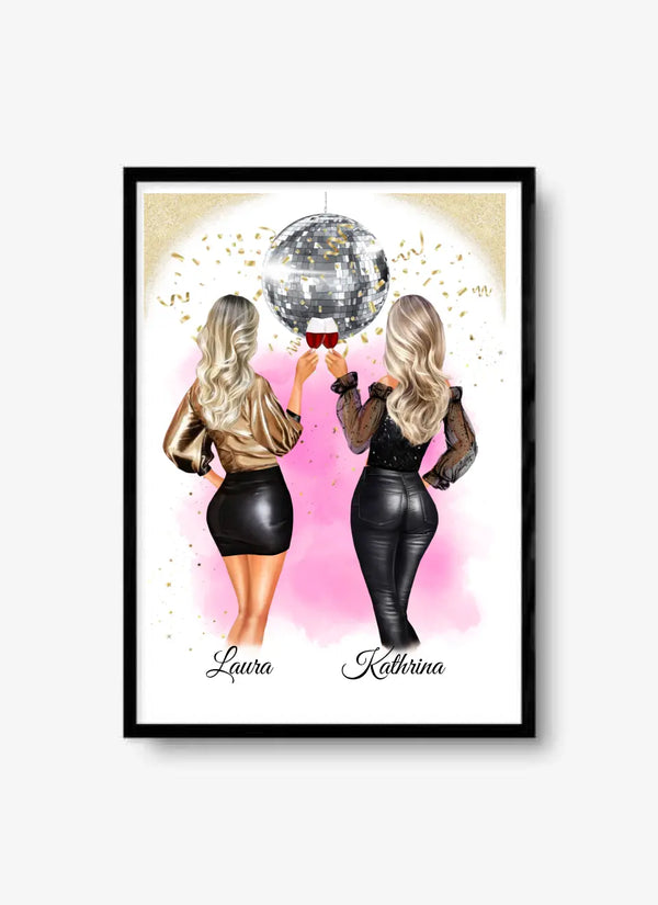 Beste Freundinnen Glamour Party Poster – Freundin Poster 2-3 Personen Personalisierbar