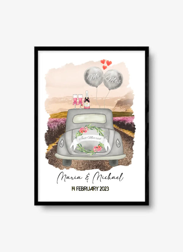 Hochzeit Just Married - personalisiertes Poster