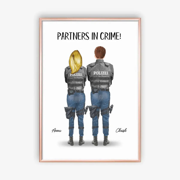 Polizei Paar Uniform - personalisiertes Clipart  Poster Personalisiert mit Namen