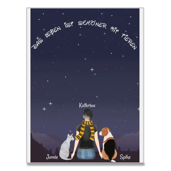 Frau mit Katze und/oder Hund am Sternenhimmel Memory Acrylglas