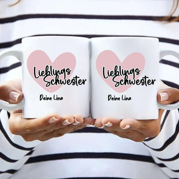 Spruchtasse Lieblings Schwester Personalisiert mit Namen Tasse