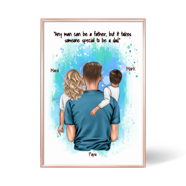 Personalisiertes Papa mit zwei Kindern Clipart Poster Personalisiert mit Namen