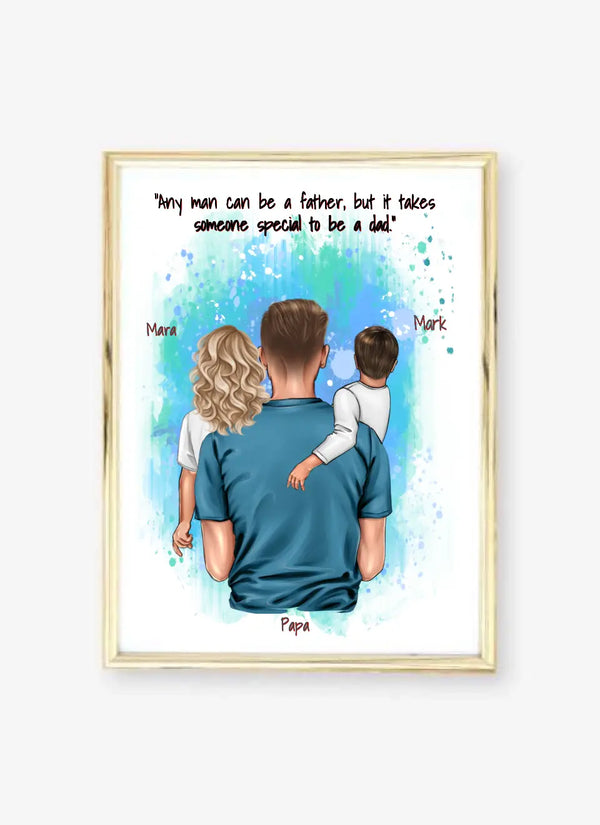 Personalisiertes Papa mit zwei Kindern Clipart Poster Personalisiert mit Namen