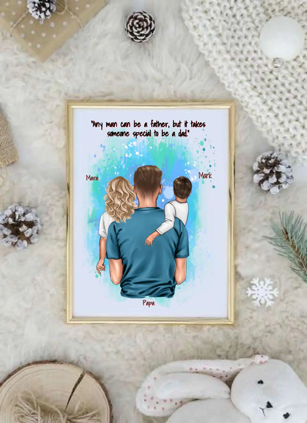 Personalisiertes Papa mit zwei Kindern Clipart Poster Personalisiert mit Namen