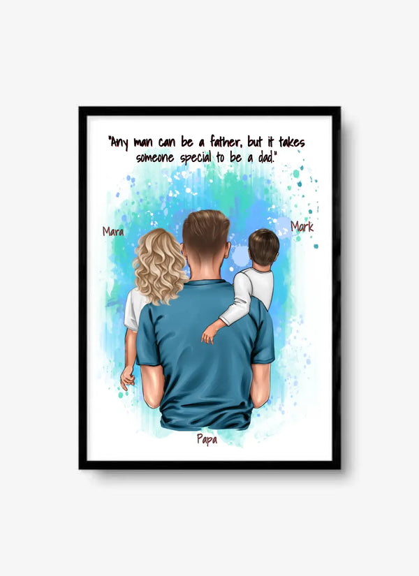 Personalisiertes Papa mit zwei Kindern Clipart Poster Personalisiert mit Namen