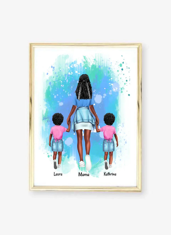 Personalisiertes Mama mit zwei Kindern Clipart Poster Personalisiert mit Namen