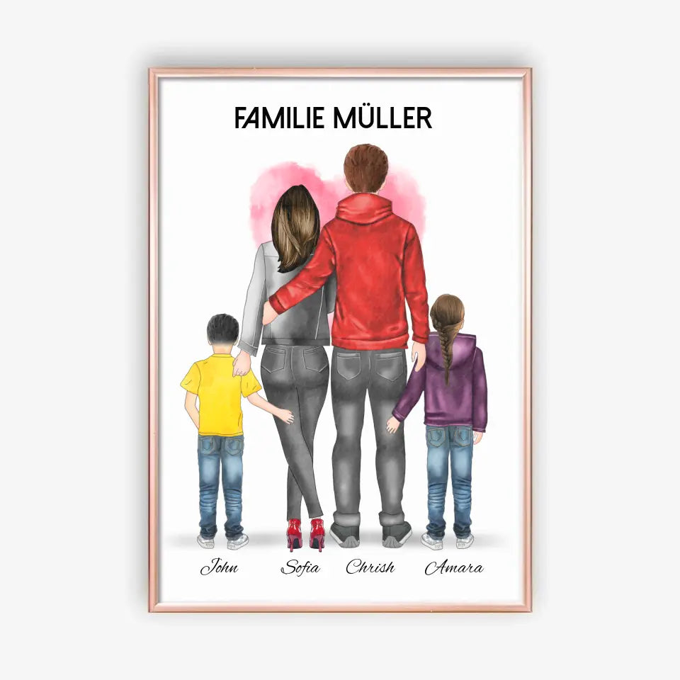 Familie mit 2 Kindern Memory Clipart Poster Personalisiert mit Namen ...