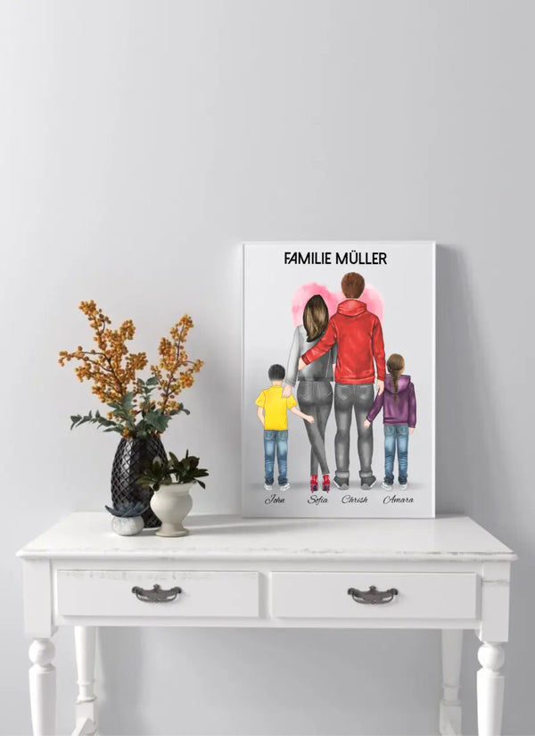 Familie mit 2 Kindern Memory  Clipart Poster Personalisiert mit Namen