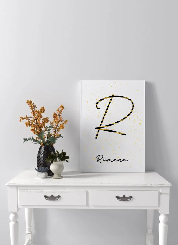 Schwarze und goldene Streifen Buchstabe Poster