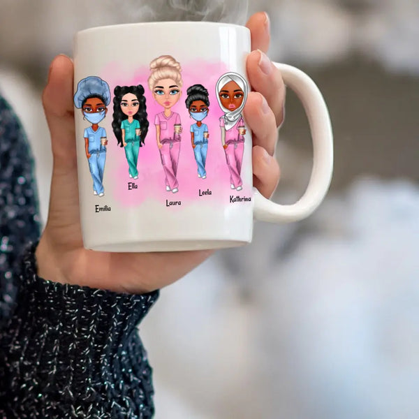 Cartoon Krankenschwester Clipart Tasse Personalisiert mit Namen 2-5 Personen