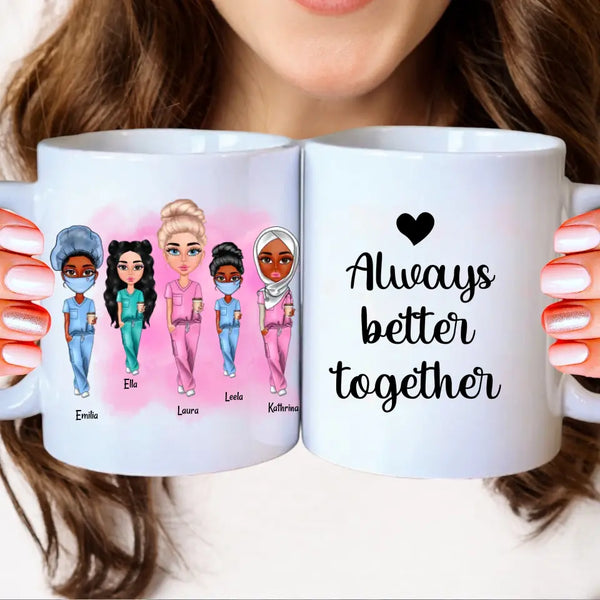 Cartoon Krankenschwester Clipart Tasse Personalisiert mit Namen 2-5 Personen