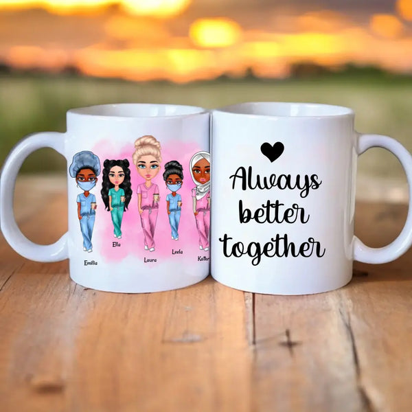 Cartoon Krankenschwester Clipart Tasse Personalisiert mit Namen 2-5 Personen