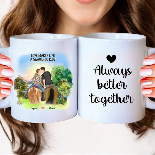 Reiten am Seeufer. Küssendes Paar auf Pferd- Clipart Tasse Personalisiert mit Namen