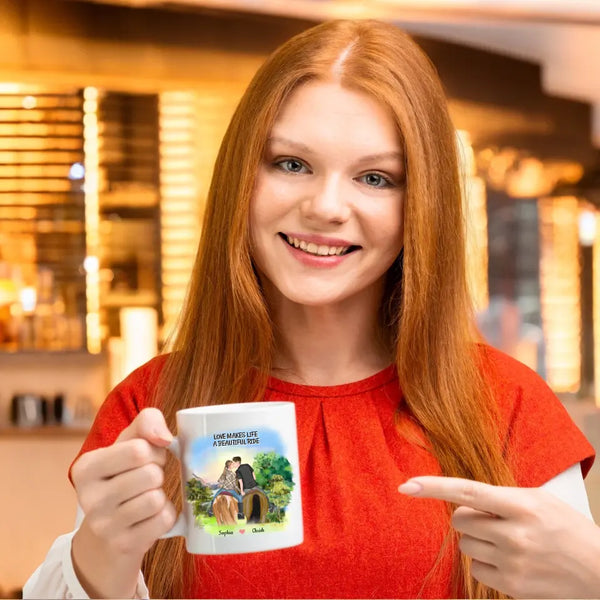 Reiten am Seeufer. Küssendes Paar auf Pferd- Clipart Tasse Personalisiert mit Namen