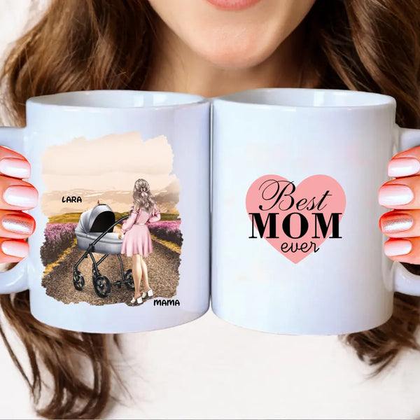 Mutter mit Kinderwagen Clipart Tasse Personalisiert mit Namen