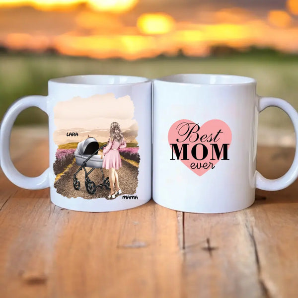 Mutter mit Kinderwagen Clipart Tasse Personalisiert mit Namen