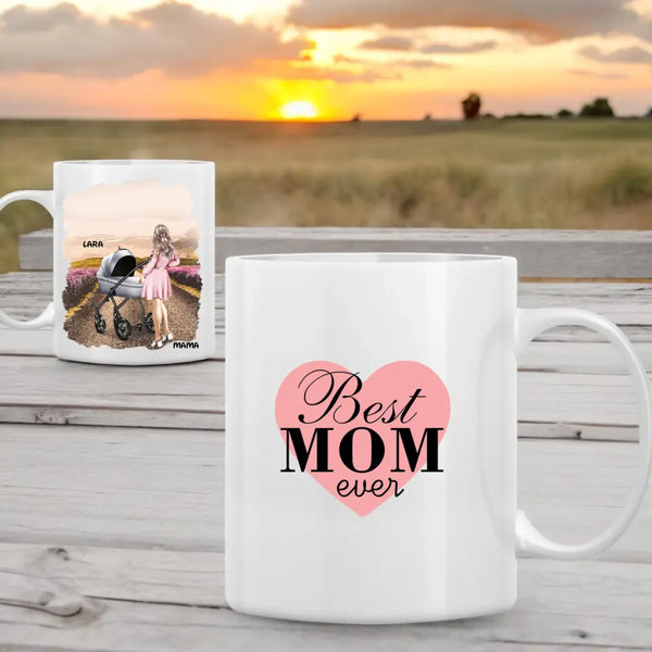 Mutter mit Kinderwagen Clipart Tasse Personalisiert mit Namen