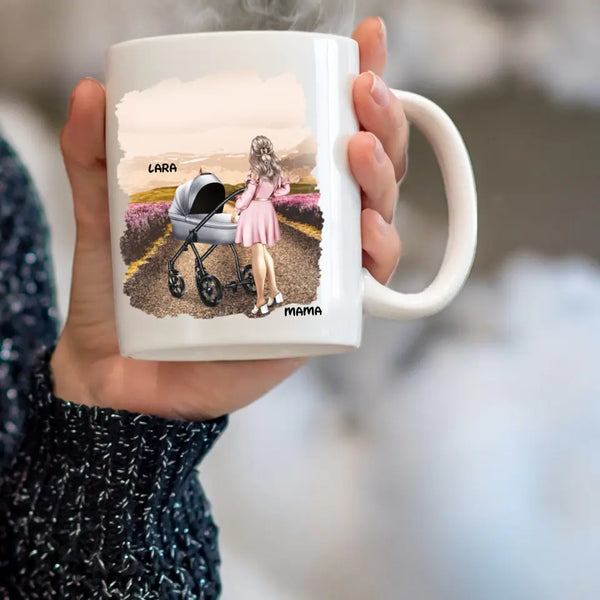 Mutter mit Kinderwagen Clipart Tasse Personalisiert mit Namen