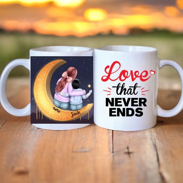 Personalisierte Tasse To the moon and back - Mama und Kind - Clipart Tasse Personalisiert mit Namen