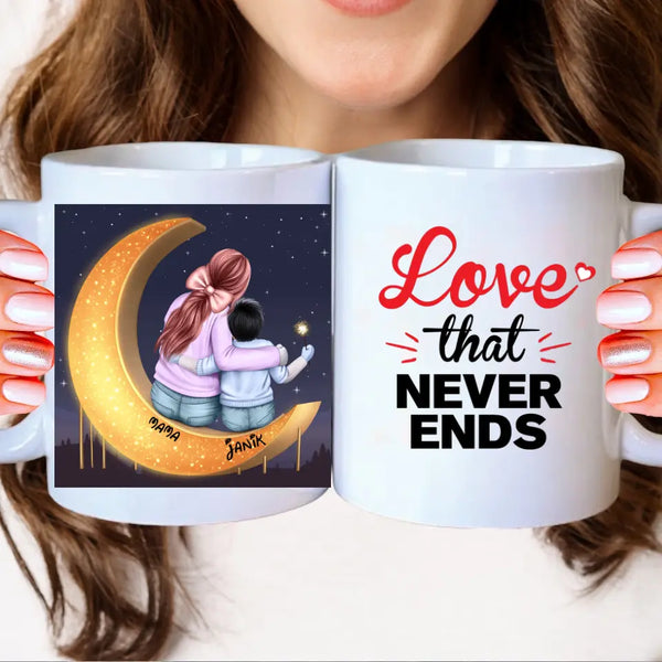 Personalisierte Tasse To the moon and back - Mama und Kind - Clipart Tasse Personalisiert mit Namen