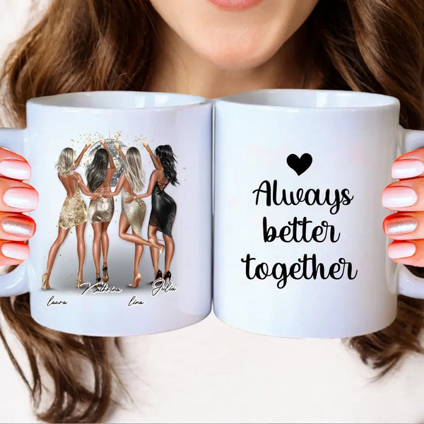 Personalisierte Tasse Girls out Beste Freundinnen - Freundin Clipart Tasse Personalisiert mit Namen 2-4 Personen