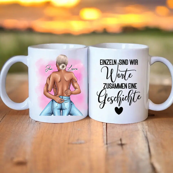 Lovestory Mann und Frau Paar Pärchen Clipart Tasse Personalisiert mit Namen