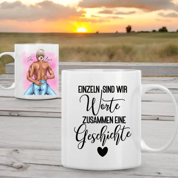 Lovestory Mann und Frau Paar Pärchen Clipart Tasse Personalisiert mit Namen