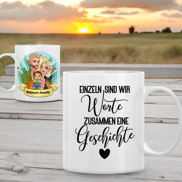 Personalisierte Cartoon Familie mit Haustieren Clipart Tasse Personalisiert mit Namen