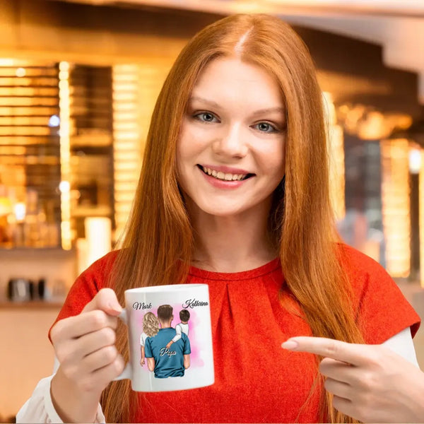 Personalisierte Papa mit zwei Kindern Clipart Tasse Personalisiert mit Namen