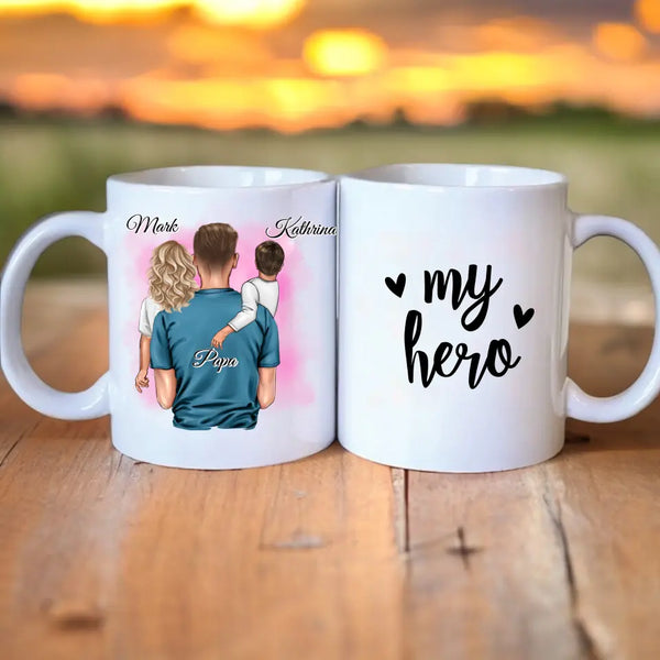 Personalisierte Papa mit zwei Kindern Clipart Tasse Personalisiert mit Namen