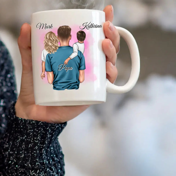 Personalisierte Papa mit zwei Kindern Clipart Tasse Personalisiert mit Namen