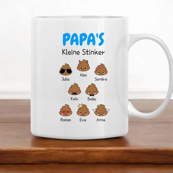 Papa's Kleine Stinker - Clipart Tasse Personalisiert mit bis zu 8 Namen