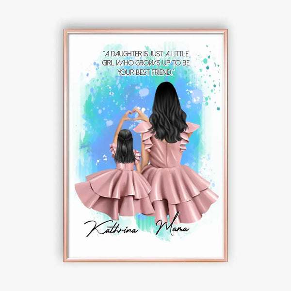 Mutter & Tochter im Kleid - Herz Poster Clipart Poster Personalisiert mit Namen